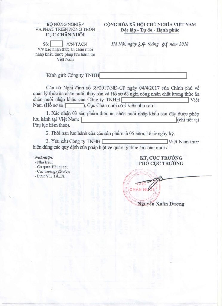 đăng ký lưu hành thức ăn chăn nuôi